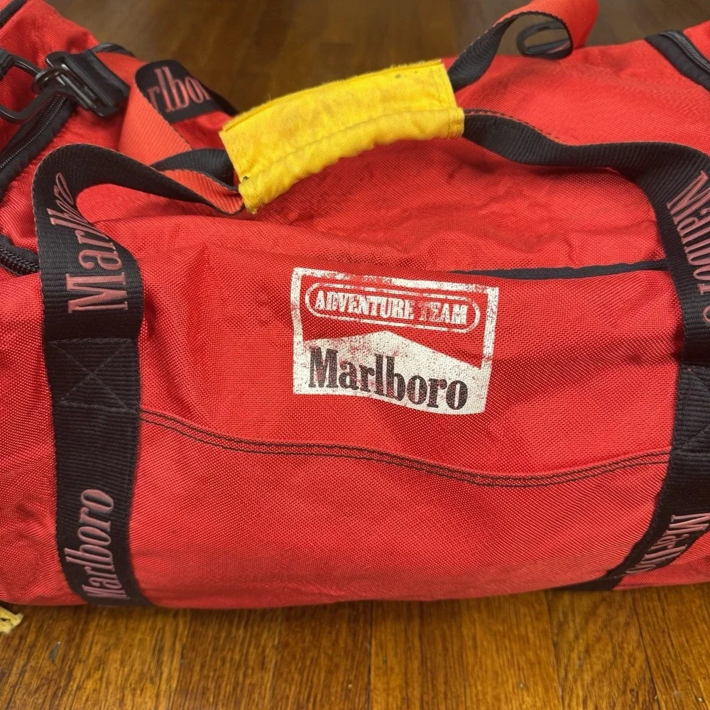Vintage Marlboros Red and Black Duffle Bag Rare 90s Travel Bag Luggage